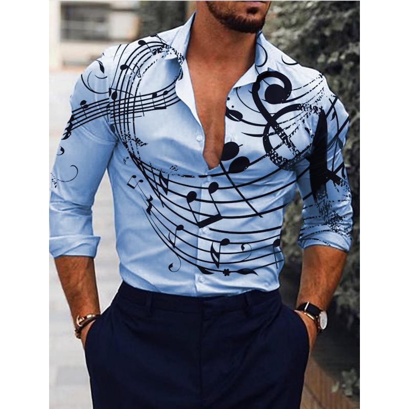 Camicia da uomo alla moda a maniche lunghe con colletto e bottoni, taglie forti, con stampa 3D