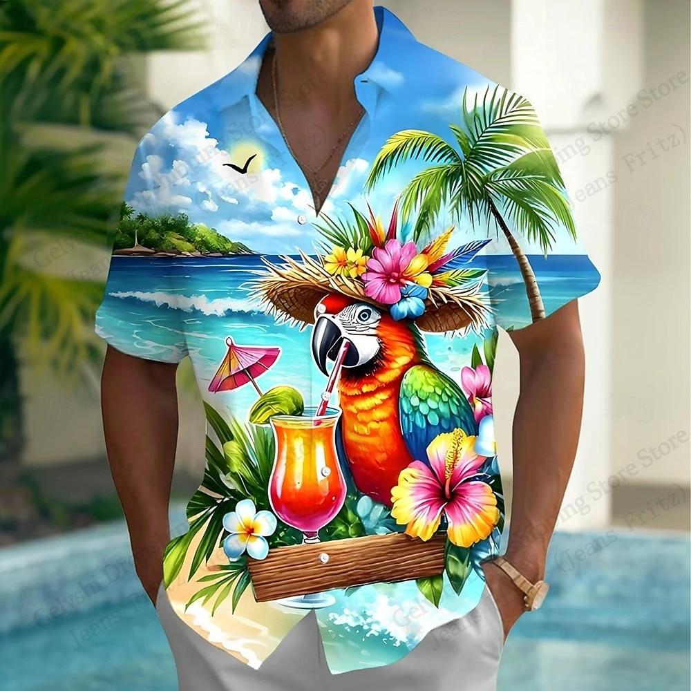 Art Parrot Painting 3d Print Shirts Men Women Fashion Summer Hawaiian Shirt Short Sleeve Beach Shirt Vocation Blouse Men Clothes