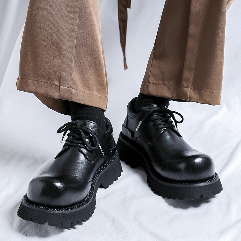 Derby shoes men's black thick-soled upturned leather shoes commuting couple big-headed shoes women's inner height-increasing casual shoes 66689-Z