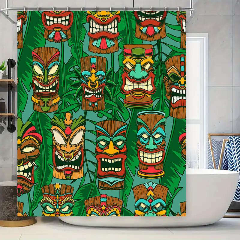 

Exotic Pattern Bath Curtains Tiki Totems Green Waterproof Shower Curtain Decor For Bathroom Home Decoration 72X84 (Green) W60H190(CM)-1 Pcs