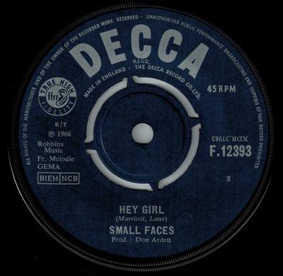 7inch Record SMALL FACES  Hey Girl F12393 Decca 1966 UK Rock Used