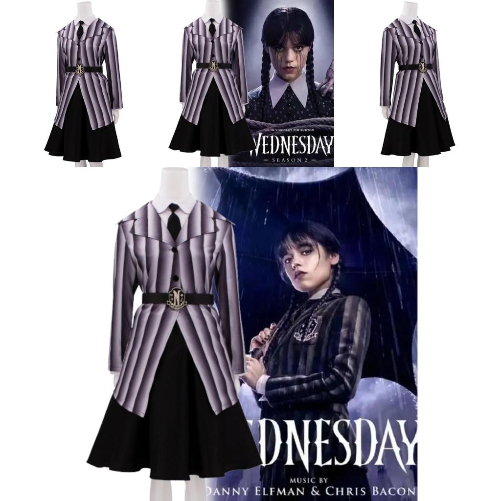 Wednesday Cosplay Costume For Kids With Polyester Fabric For Halloween And Themed Parties
