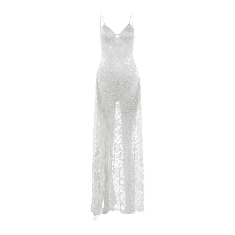European and American Style Summer New Women's Clothing Solid Color Slim-fitting High-waisted Fashion V-neck Suspender Gauze Dress