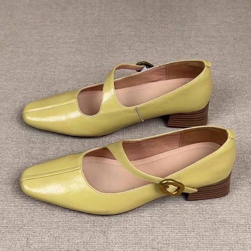 

Elegant High Heels Women Shoes Designer Heeled Sandals Pumps 2025 Summer Shallow Buckle Shoes Chunky Mujer Zapatos 35 жёлтый
