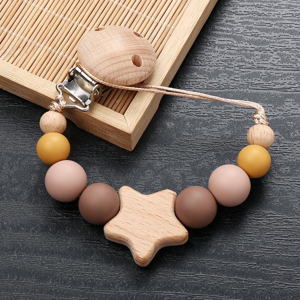 Star Wood Baby Colorful Pacifier Chain Dummy Clips Pacifier Holder Clips Nipple Holder Clips Soother Holder Baby Teething Toys