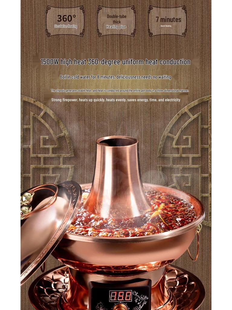 Dual-use Thickened Pure Copper Electric Hot Pot with Yuan Yang Divider for Mutton Slicing.