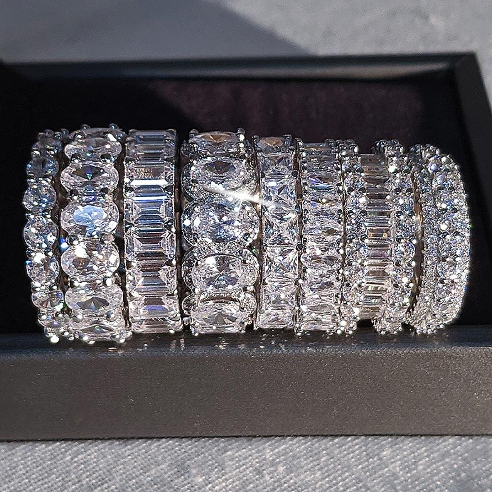 Luxusný prsteň s pásom z kubického zirkónu a diamantov pre ženy - Vysoký dizajnový cit r4577