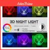 Deer Cross Pattern 3d Led Night Light With Remote Control For Home Office And Celebration Use
