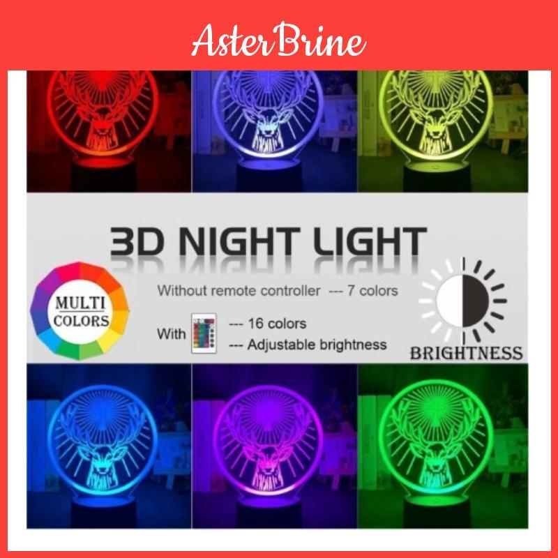 Deer Cross Pattern 3d Led Night Light With Remote Control For Home Office And Celebration Use