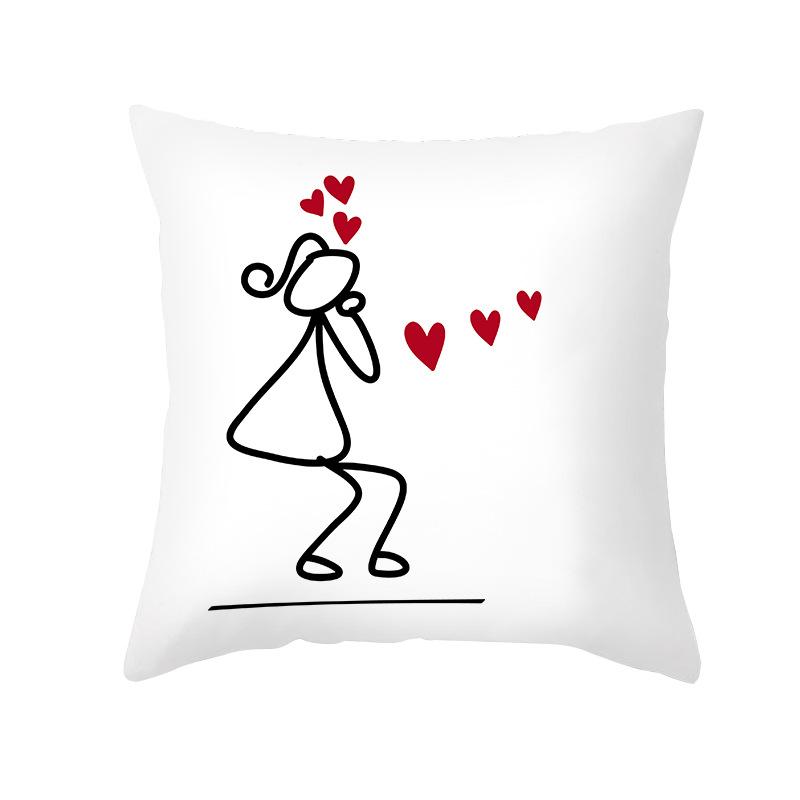 Valentine's Day Pillow Cover Couple Love Cushion Cover Peach Skin Fur Home Bedroom Sofa Cushion Cover