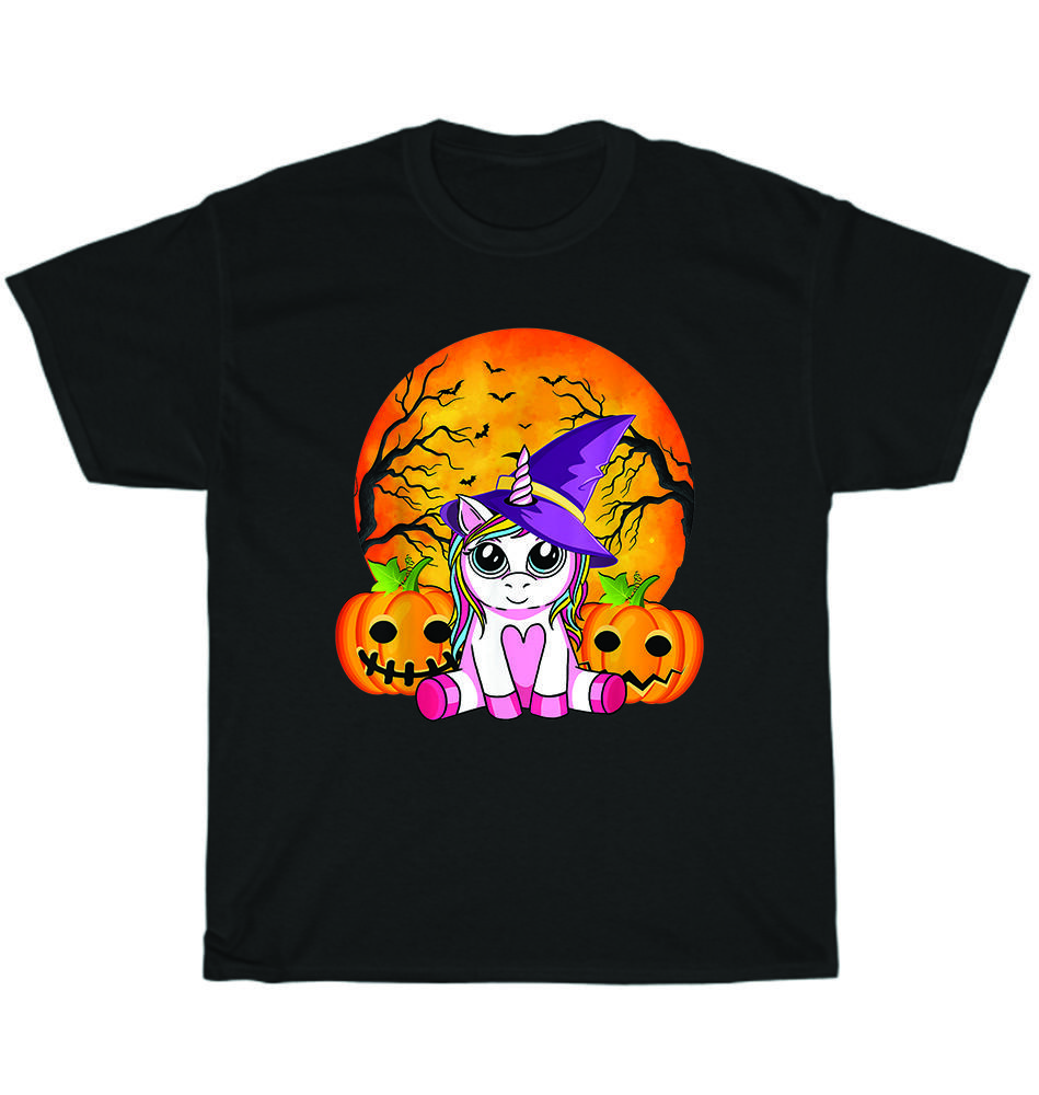 

Cute Witchy Unicorn Witch Pumpkin Halloween Costume Party T-Shirt Unisex Gift XL