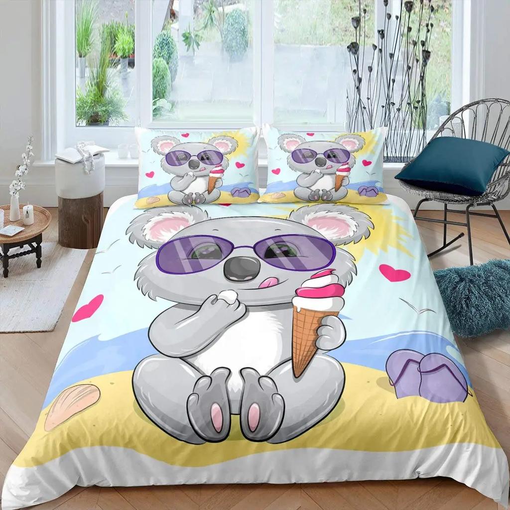 Comforter Koala Blooming Floral Branch With A Bear Comforter Palm Tree Leaf Wildlife Cartoon Polyester