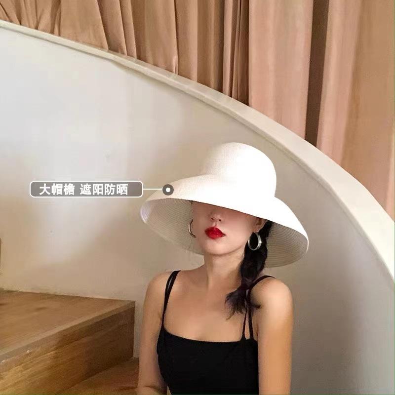 Βίντατζ γαλλικό καπέλο στυλ Hepburn μαύρο ψάθινο καπέλο με φαρδύ γείσο γυναικείο καλοκαιρινό γείσο για παραλία καπέλο ηλίου