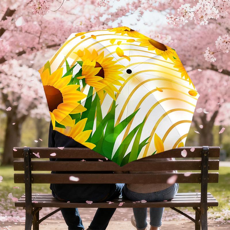 1PC Sunflower Field Umbrella-8-Rib Reinforced, Automatic Open, Lightweight & Durable, Cute Fashion Accessory for Outdoor-F2669