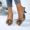 Fashion 2025 Summer Women Shoes Leopard Print Butterfly Knot Decoration Muller High Heels  Fashion Pointed Party Stripper Sandal