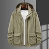 Spring Zipper Casual Hooded Loose Jacket Men's Outdoor Solid Color Top Multi-Pocket Zipper Jacket Men's