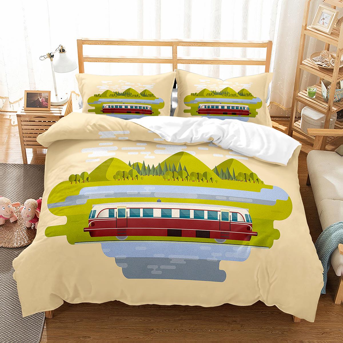 

Пододеяльник с рисунком из мультфильма «Поезд» для двуспальной кровати, односпальной кровати размера «king-size», полиэстеровое одеяло, комплект постельного белья с рисунком «Транспорт» EU single(135x200cm)