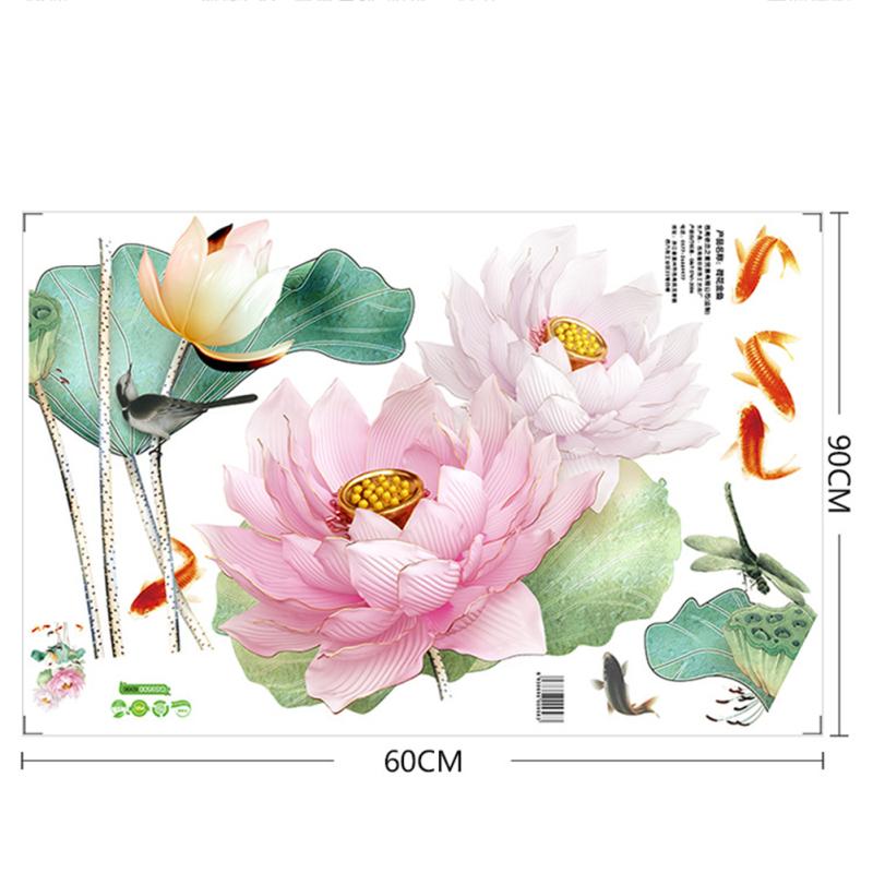 Pvc Lotus Carp Wall  Stickers Chinese Style Three-dimensional Vinyl Self-adhesive Wallpaper Bedroom