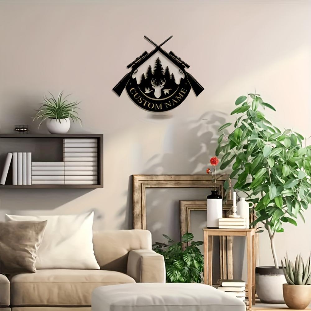 Metal Deer Head Wall Art Hunting Sign Custom Name Rustic Outdoor Decor