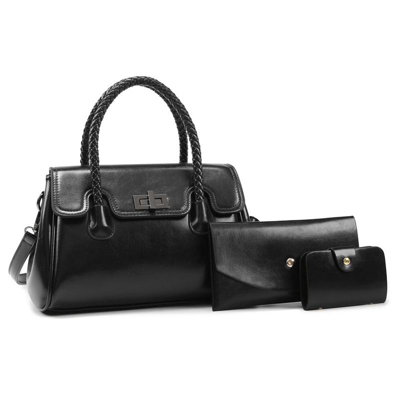 

Multi-piece set diagonal span portable mother bag women s new crocodile pattern fashion tote bag medium single shoulder child and mother bag single package чёрный