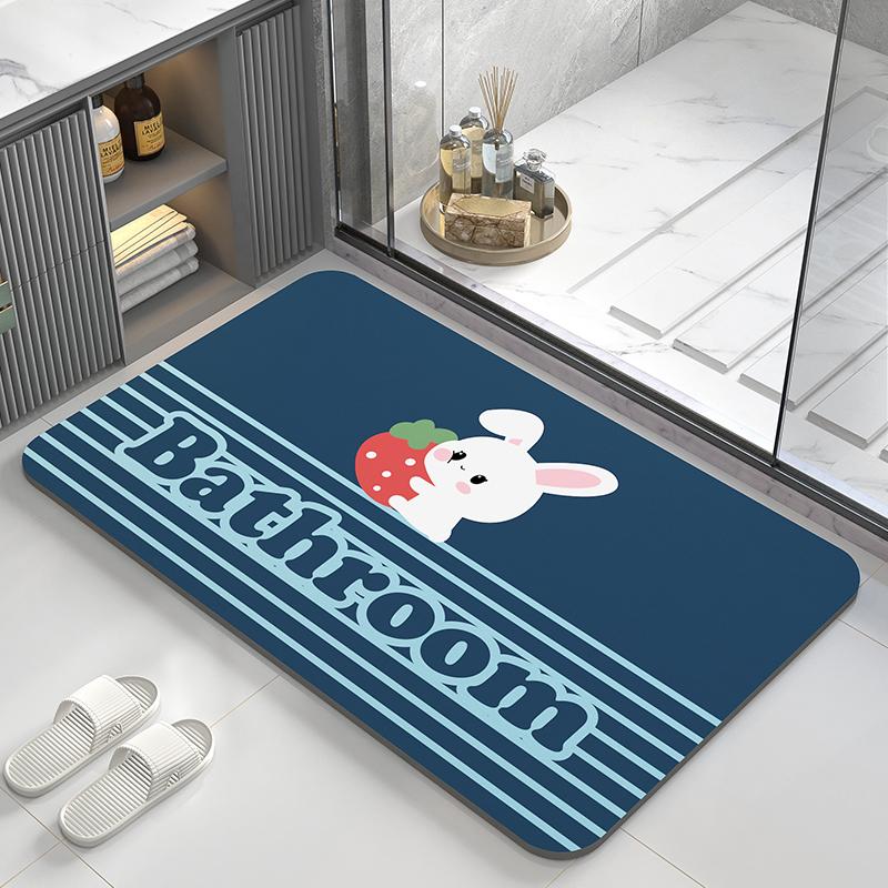 Alfombra absorbente de barro de diatomeas, alfombra de suelo para inodoro, alfombrilla para pies antideslizante de secado rápido para puerta de baño, alfombra suave para inodoro con dibujos animados y diseño bonito