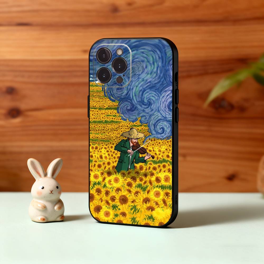 V-Van G-Gogh The Starry Night Phone Case For iPhone17,16,15,14,13,12Plus,Pro Max,XS,5G Soft Silicone Black Cover