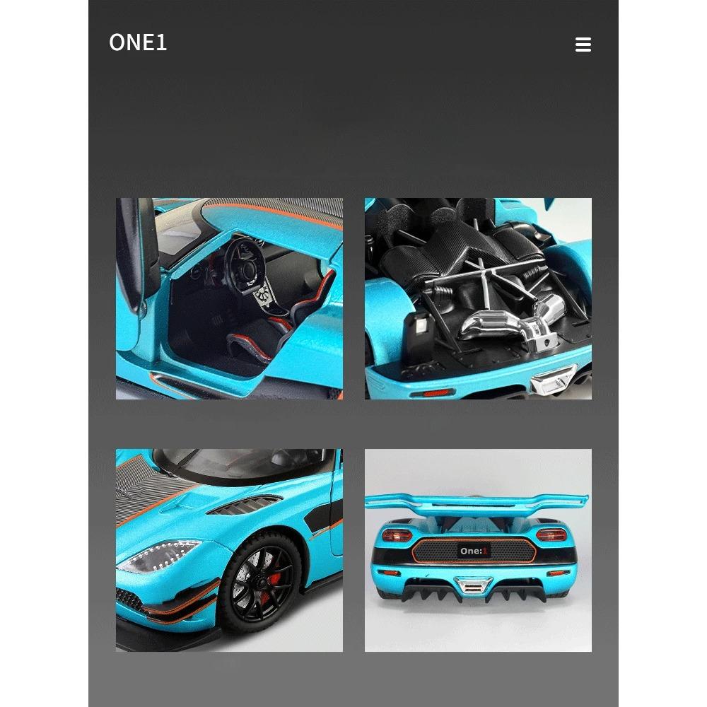 1/24 Koenigsegg ONE 1 Rotor Door Supercar Diecast Alloy Model Car Sound and Light Pull Back Outdoor Collections Ornaments Birthday Gift Boy