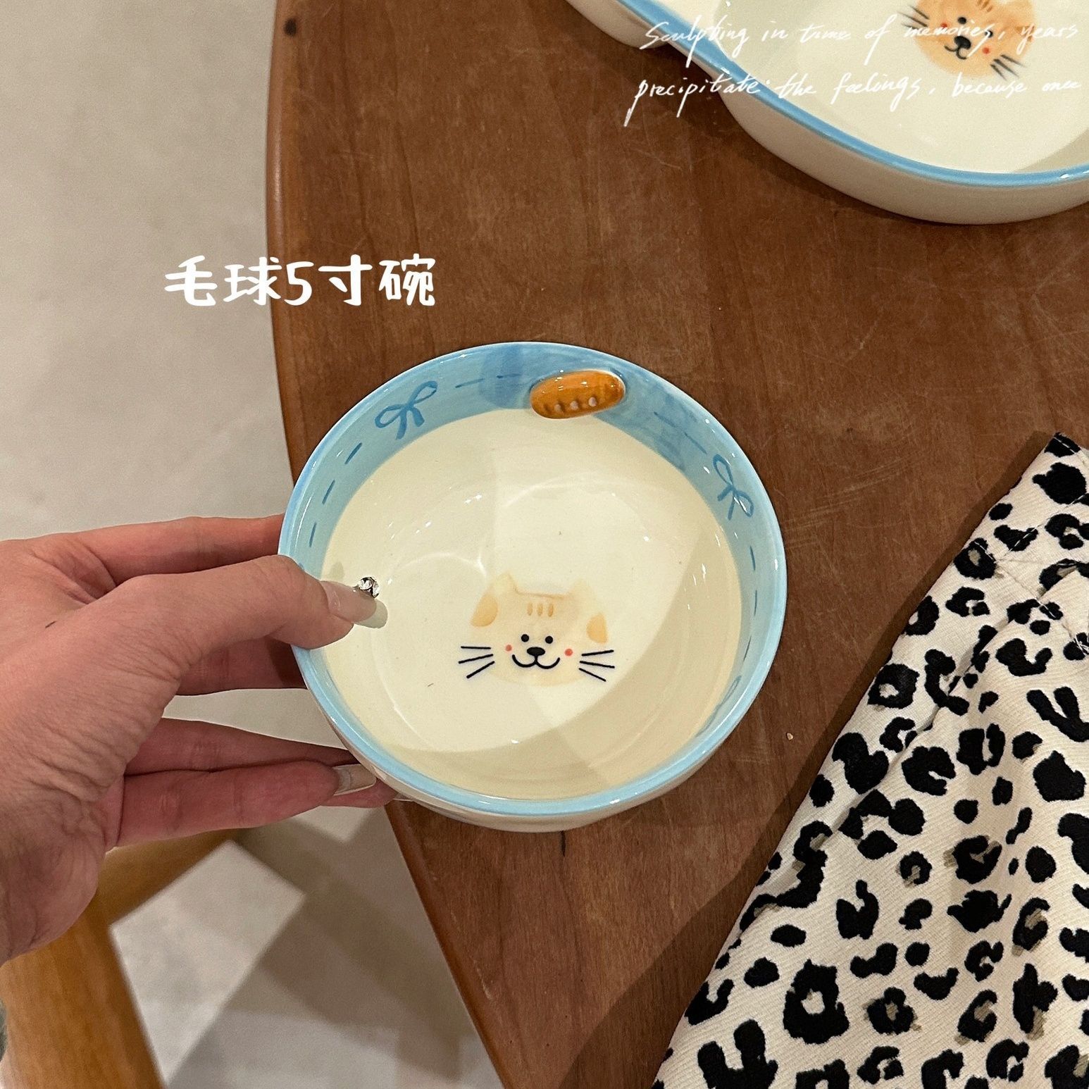 Original Cute 3D Cat Hand-Painted Ceramic Plate Salad Dessert Breakfast Dish
