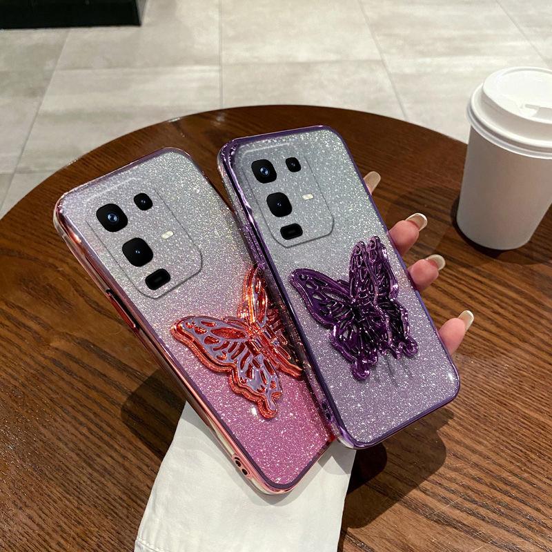 For infinix Note 50S 50X Case with Cute Butterfly Stand Luxury Slim Gradient Clear Plating Glitter Girls for infinix Note 50X 50S Back Cover