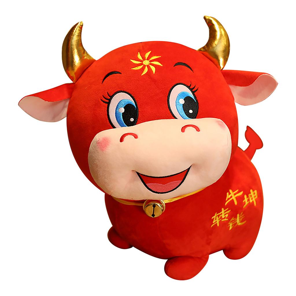 Cuddly Plush Toy Red Cow Stuffed Soft  For Children's New Year Gift