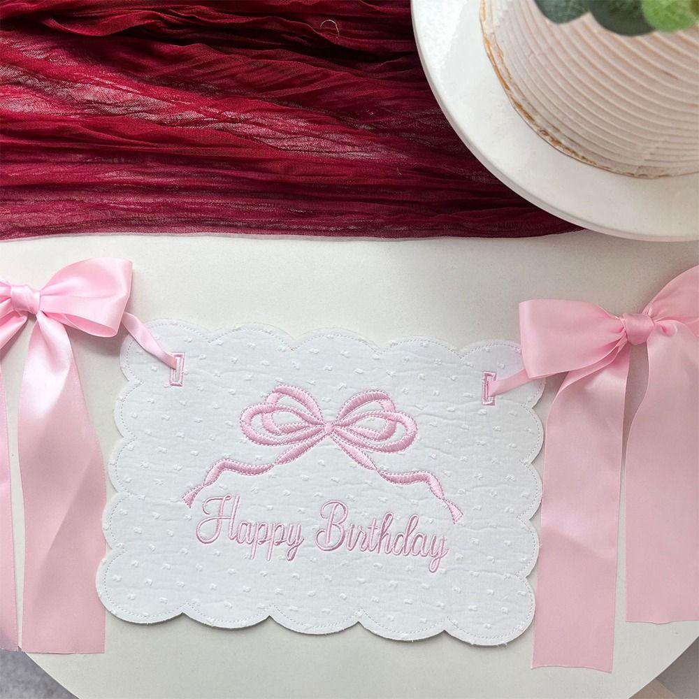 Creative Bowknot One-Year-Old Birthday Cap Pink Blue Embroidery Hanging Banner Ball Lace Edge Birthday Hat First Birthday