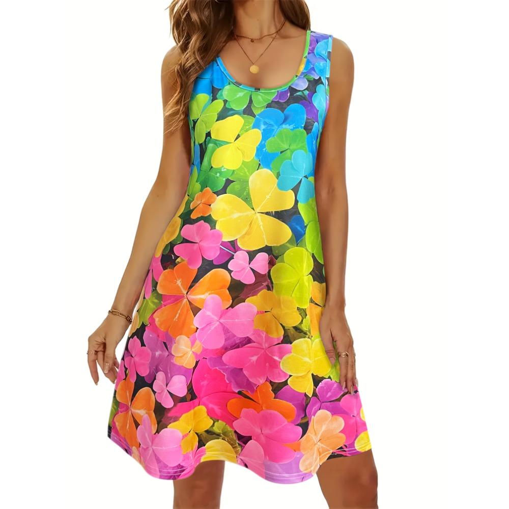 

Women s Sleeveless Floral Print Dress Vibrant Multicolor Butterfly Design Dresses Summer Dress for Beach Vacations Casual Outing S