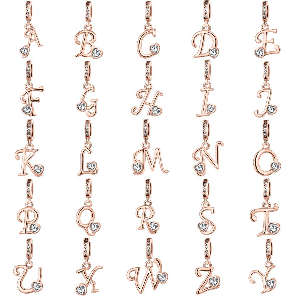 Brand New Copper Metal Rose Gold Series With 26 Letters A-Z, Ideal Designed For European Authentic Original Bracelets, Do It Yourself Accessories