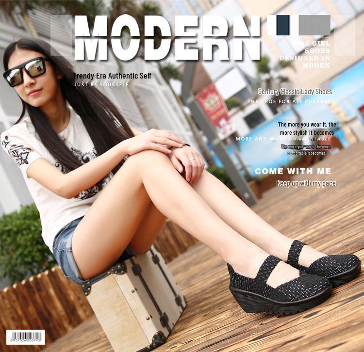 Handgewebte Damen Freizeitschuhe mit dicker Sohle und Höhenerhöhung