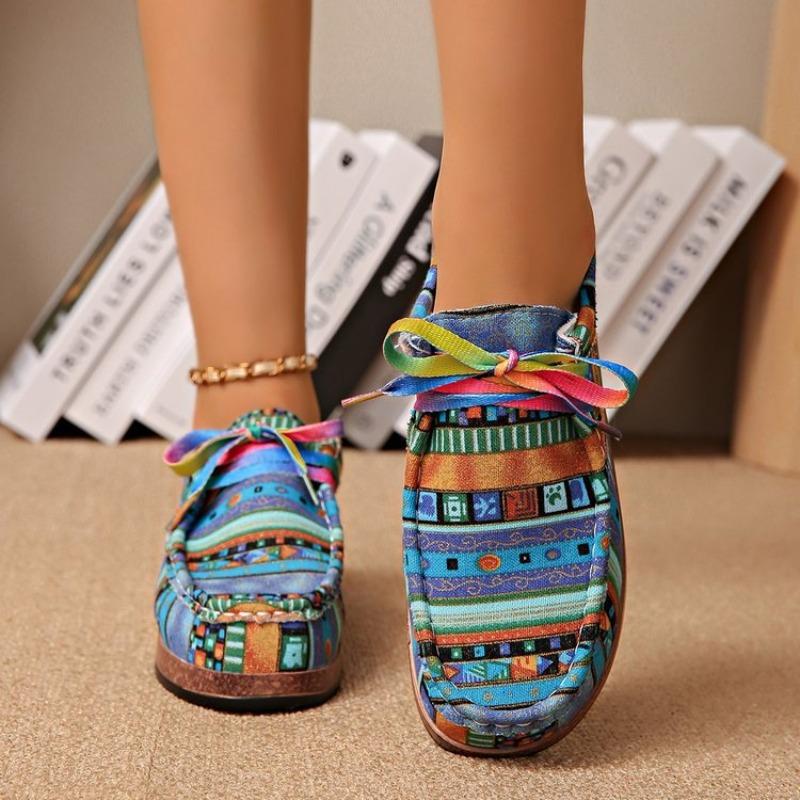 Women's Plus Size Graffiti Lace-Up Flat Shoes New Autumn Euro-American Fashion Versatile Casual