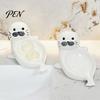 Cute Seal Soap Holder Ceramic Dish, with Self-Draining Design, Sponge Durable Organizer Tray, for Bathroom Countertop And Kitchen Sink Dish