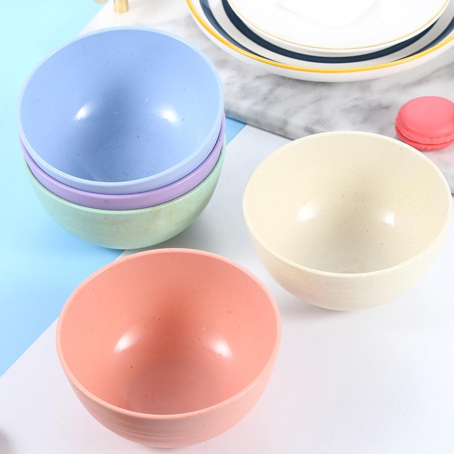 6 Inch Solid Color Plastic Bowl Salad Bowl Wheat Fiber Bowl Children Household Large Bowl Kitchen Supplies