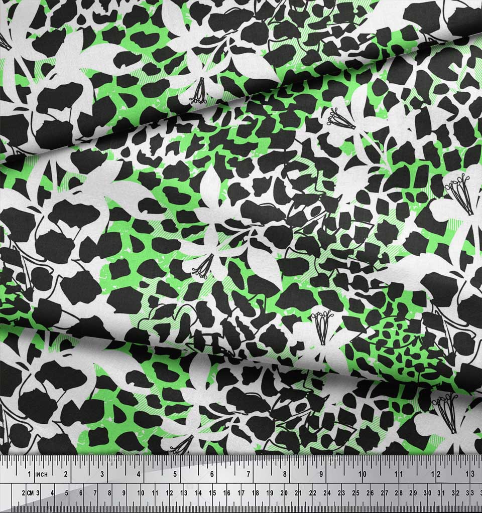 Soimoi Purple Japan Crepe Satin Fabric Leopard Animal Skin Printed Fabric 1 Metre 42 Inch