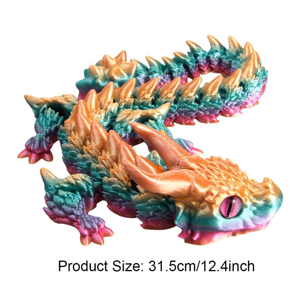 3D Printed Articulated Simulation Dragon Toy Poseable Dragon Ornament (Rainbow)
