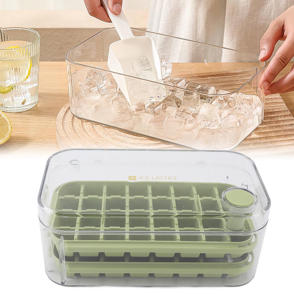  s Tray Easy Release 64 Grids Large Capacity 2 Layer Ice Maker Mould with Lid Bin Scoop for Cocktail Coffee