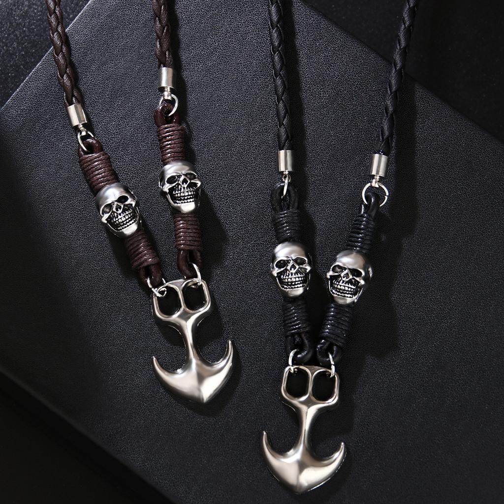 JMXD Vintage Halloween Necklace with Alloy Anchor Pendant and Skull Braided Design Trendy Versatile Statement Fashion Jewelry