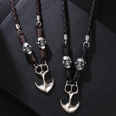 JMXD Vintage Halloween Necklace with Alloy Anchor Pendant and Skull Braided Design Trendy Versatile Statement Fashion Jewelry