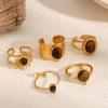 Vintage Natural Tiger's-eye Stone Geometric Gold Plated Stainless Steel Ring Trendy Fashion Ring Jewelry