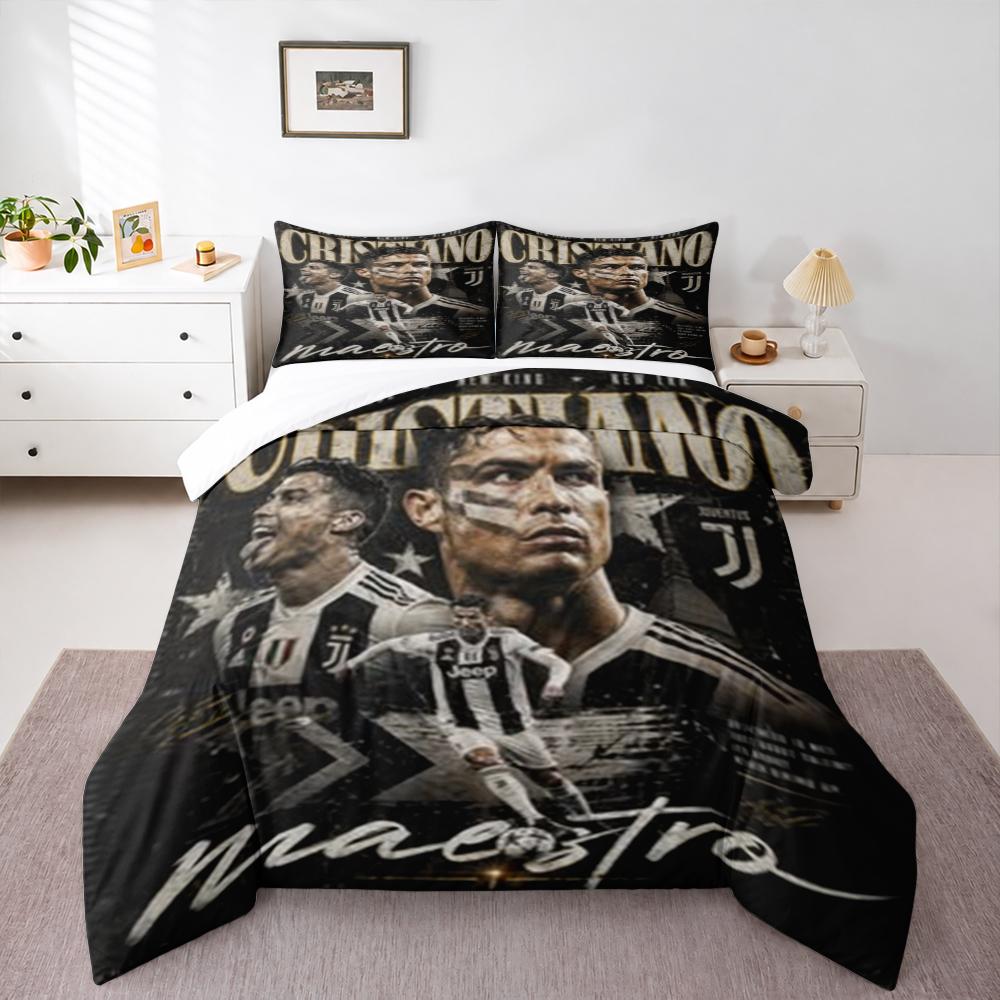 3 Piece Bedding Set with Duvet Cover and 2 Pillowcases - Cristiano Ronaldo Juventus Maestro Poster - Decor