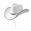 Adult Texan Cowboy Hat Fancy Dress Party Accessory White Sequin Costume Party White Cowboy Hat With Silver Brim