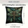 1Pc Of Luxurious Decorative Pillowcase - Elegant Dragonfly Pattern In Green Gold - Single-Sided Printed Unfilled Design