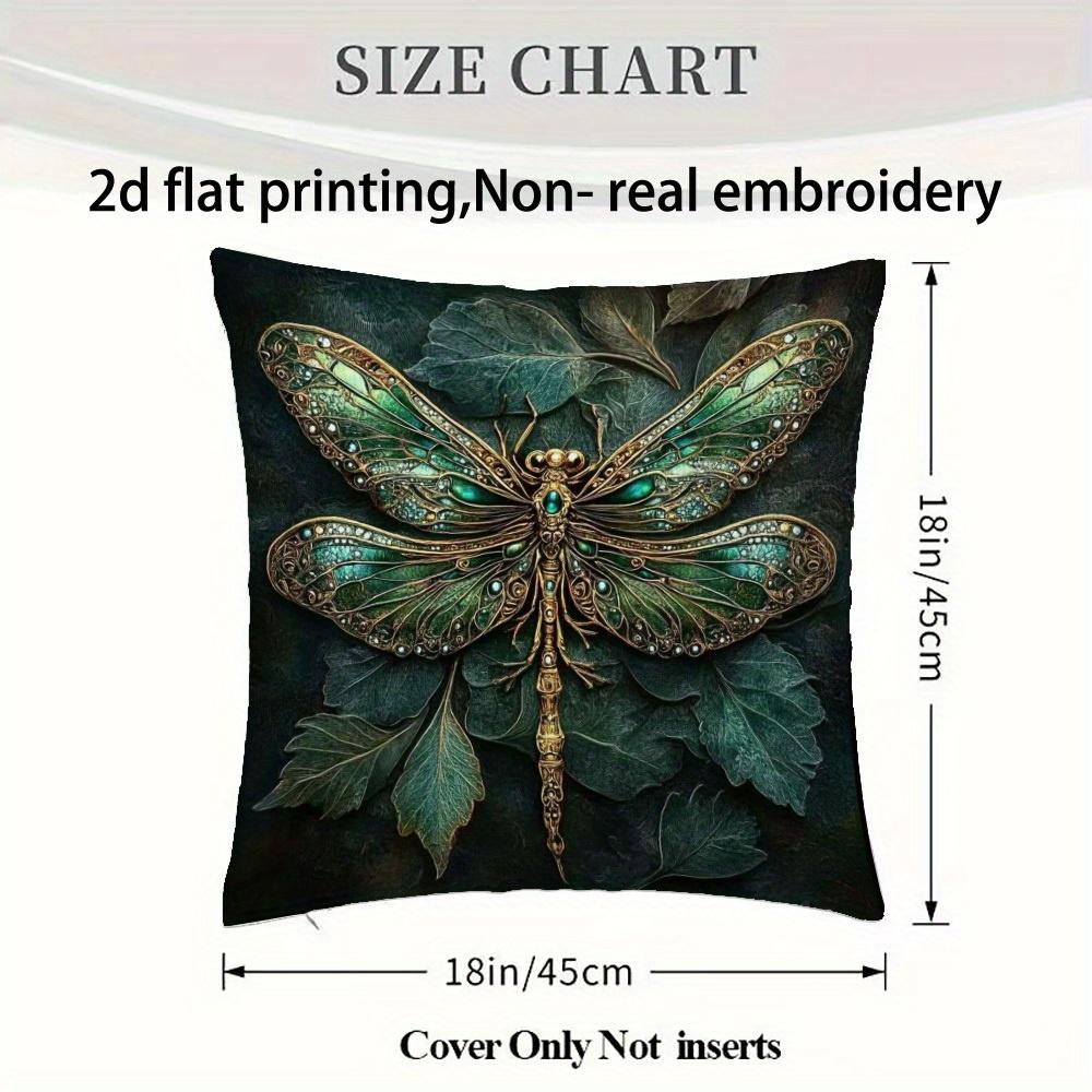 1Pc Of Luxurious Decorative Pillowcase - Elegant Dragonfly Pattern In Green Gold - Single-Sided Printed Unfilled Design