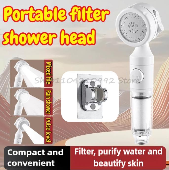 Portable Pressurized Filtration Shower Head with Antibacterial Nozzle for Water Purification Suitable for Travel and Hotels