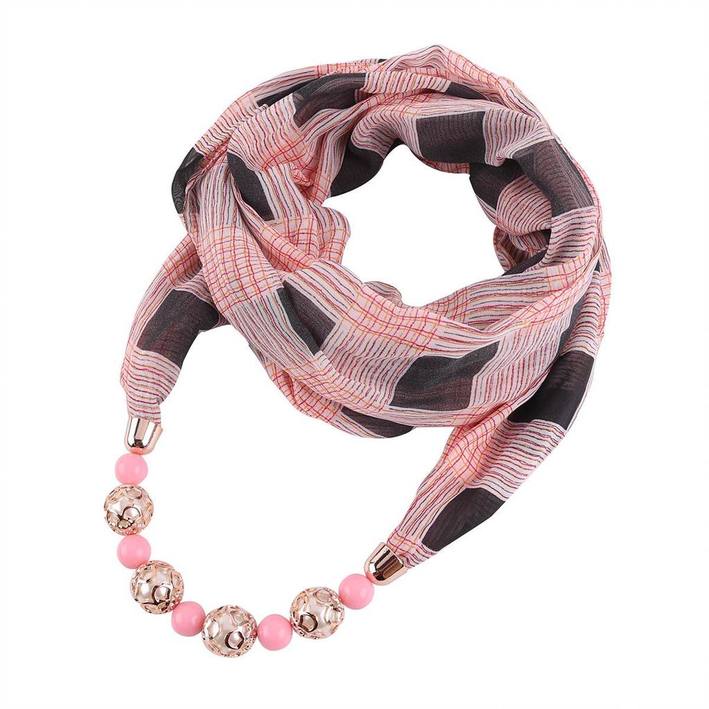 Chiffon Scarf Spring Summer Necklace Ethnic Style Women's Beaded Pendant Scarf Scarf Hat