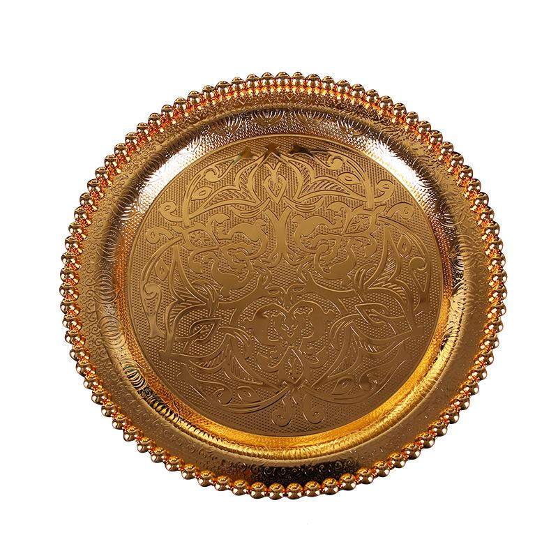 

Металлический поднос для подачи еды Винтажный круглый поднос для фруктов Тарелки Закуски Конфеты Орехи Подносы Мини-подносы для закусок для домашней вечеринки 21cm золотой
